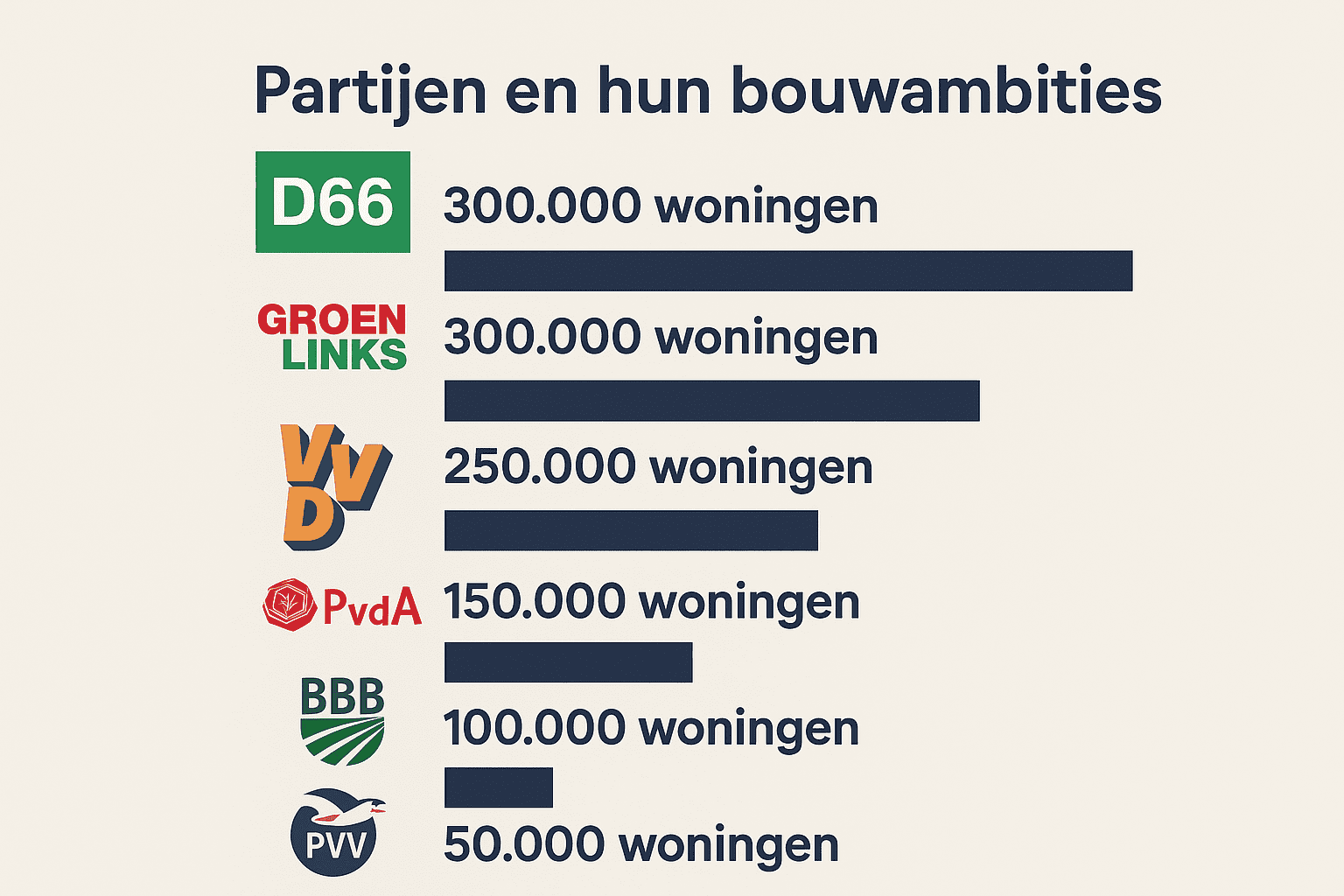 Infographic politieke partijen en bouwambities 2025